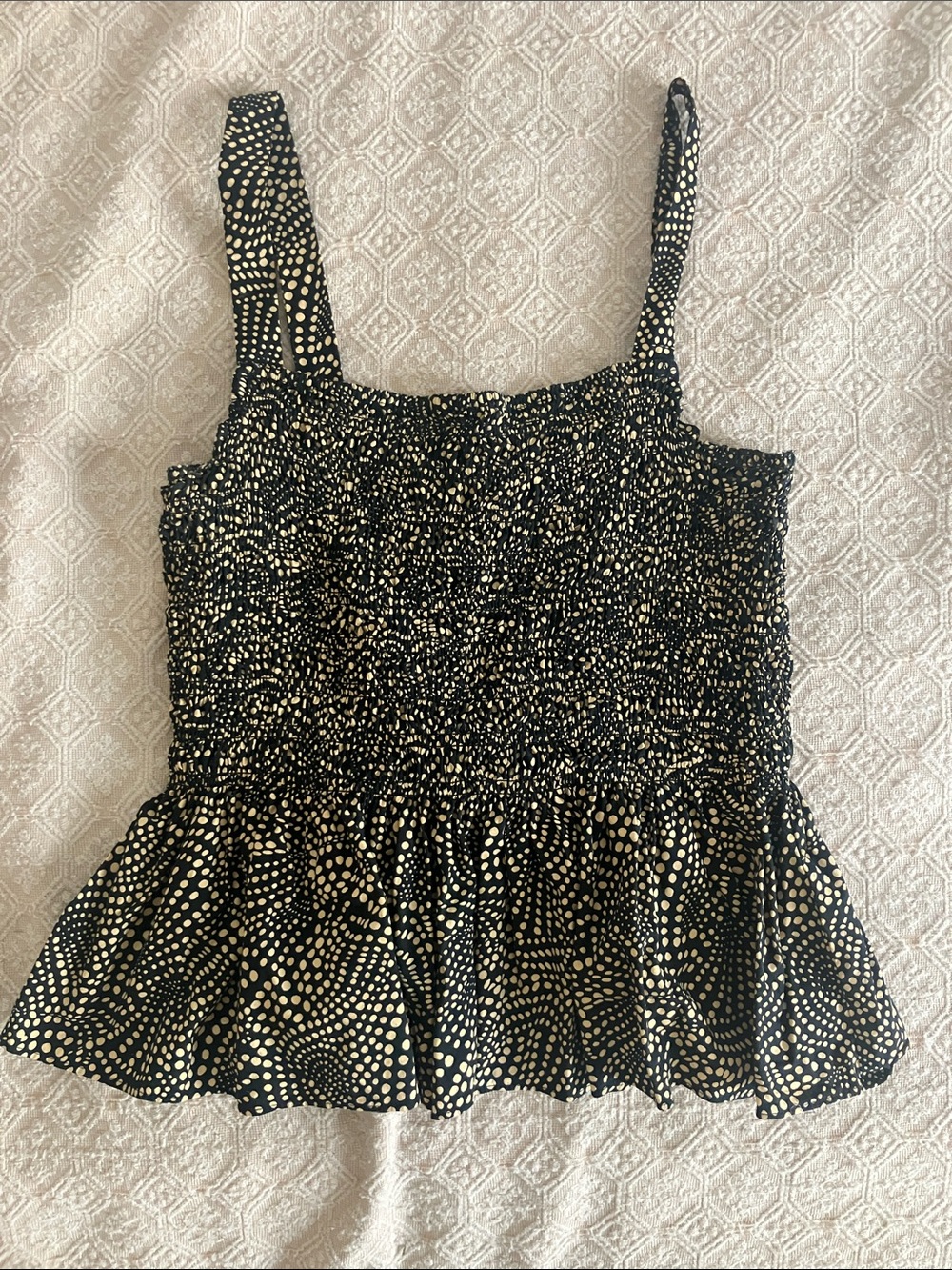 Madewell Black Tank Top with Cream Dot Pattern